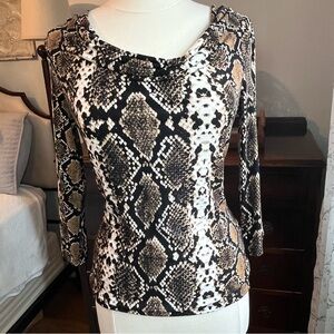 Calvin Klein Black and Brown Snake Print Cowl Neck Blouse